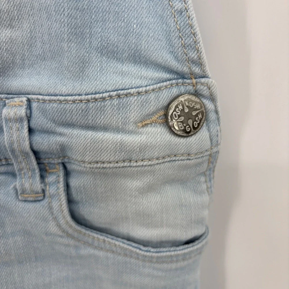 OshKosh Denim Overall Skirt Kids 5T Light Blue Heart Pocket Frayed Hem Cute Boho